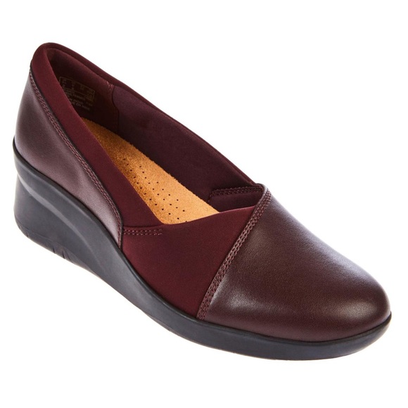 Clarks Shoes - Clarks Collection SUTTYN WALK Burgundy Leather Wedge Slip-On SZ 9.5M L/N $80